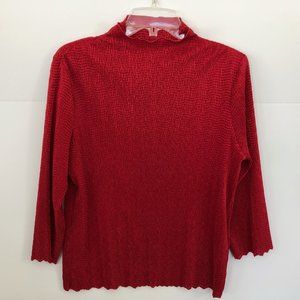 No Brand Tag Red Crinkled fabric with Scalloped Hem on Bodice/Sleeves M